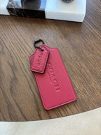 COACH Designer 2: Double Hangtag Charm Sport Red Leather Gunmetal Bead Chain NEW
