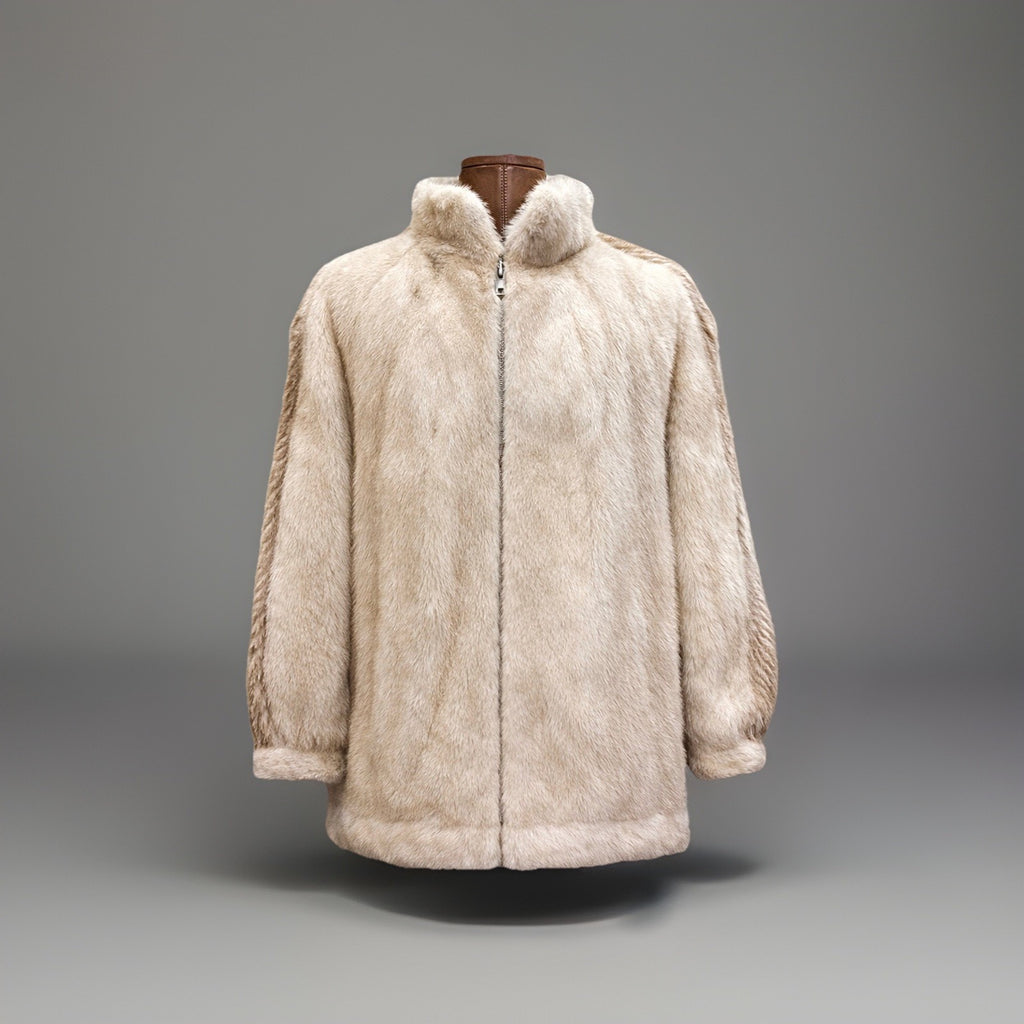 1970 FABIANI ROMA Vintage Mink Real Fur Coat Zip Jacket Cream/White (org $3500)
