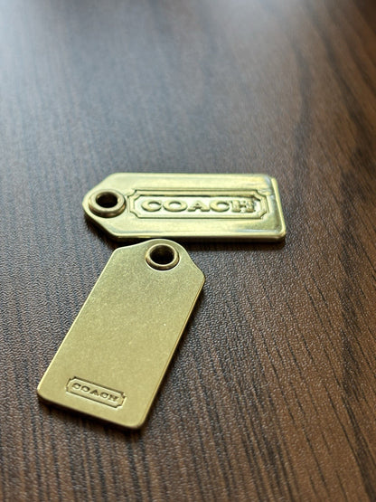 COACH 2001 Metal Hangtag Charm Gold Plated Replacement hang Tag Bag Keychain New