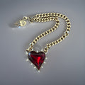 BETSEY JOHNSON Red Heart Necklace Spiked Pendant Statement Gold Chain (org $145)