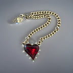 BETSEY JOHNSON Red Heart Necklace Spiked Pendant Statement Gold Chain (org $145)