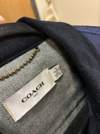 NEW Designer COACH Denim Shearling Jacket Coat Blue Tan Zip Size 50 (org $895)