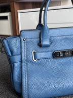 COACH Swagger 27 Pebble Leather Satchel Bag Electric Blue Top Handles (org $395)