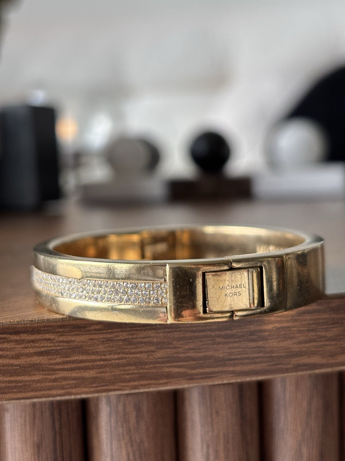MICHAEL KORS Brand Gold Pave Crystal Fulton Bangle Bracelet MK Signed (org $195)