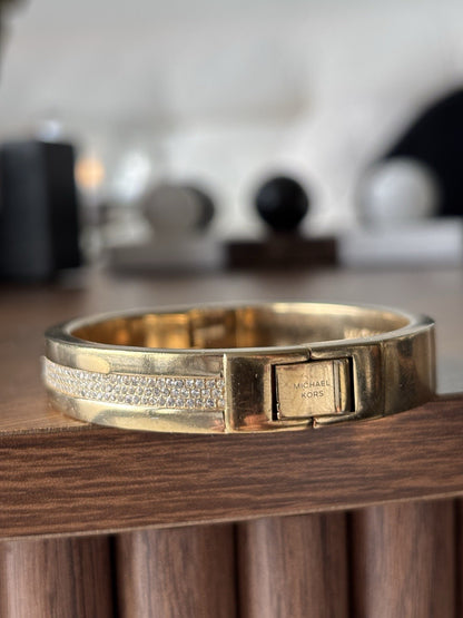 MICHAEL KORS Brand Gold Pave Crystal Fulton Bangle Bracelet MK Signed (org $195)