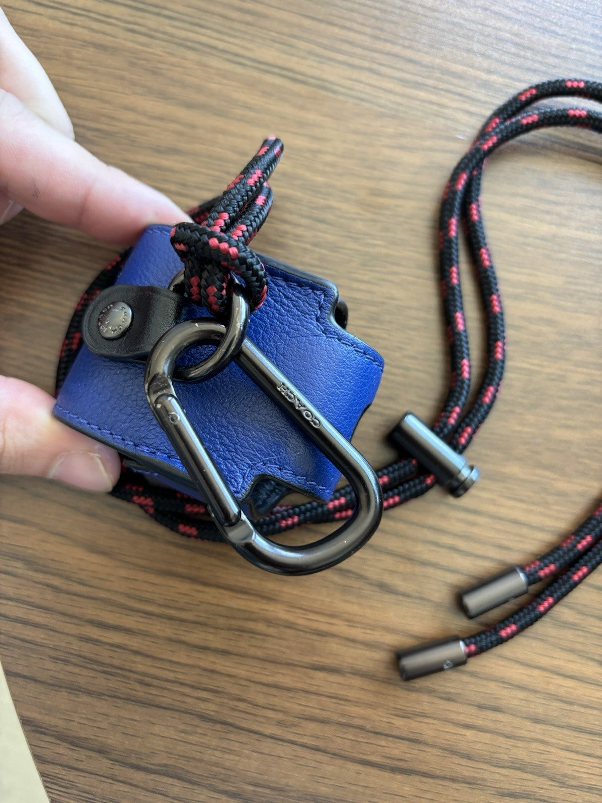 Designer COACH Brand Retail Earbud AirPod Case & Lanyard Blue/blk /red (org $95)