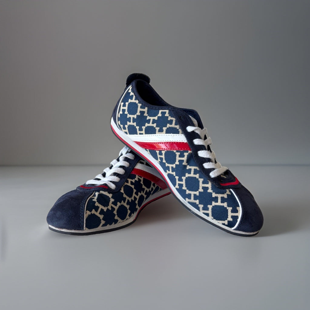TOMMY HILFIGER 1999 Blue/White/Red Retro Suede H Logo Sneakers Shoes Women 7