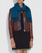 Designer COACH scarf 100% cashmere blue $225 warm 72” X 16” navy/denim 12166