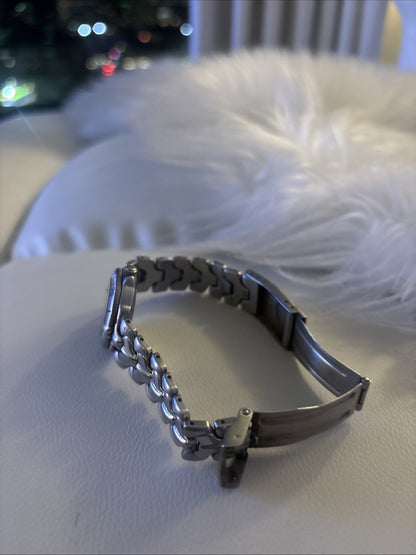 VINTAGE Croton Diamond Accent Quartz Watch Gunmetal Dial 36mm Sculpted Bracelet
