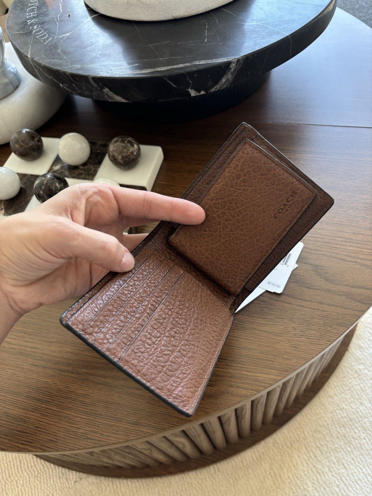 Designer COACH Genuine Leather Wallet 3 In 1 ID Window /Gunmetal Studs (Org$250)