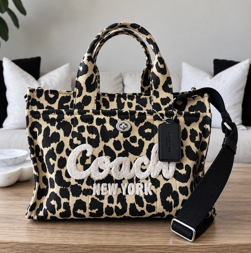 COACH Cargo Tote 26 Leopard Print Cotton Canvas Crossbody Bag CP769 (org $395)