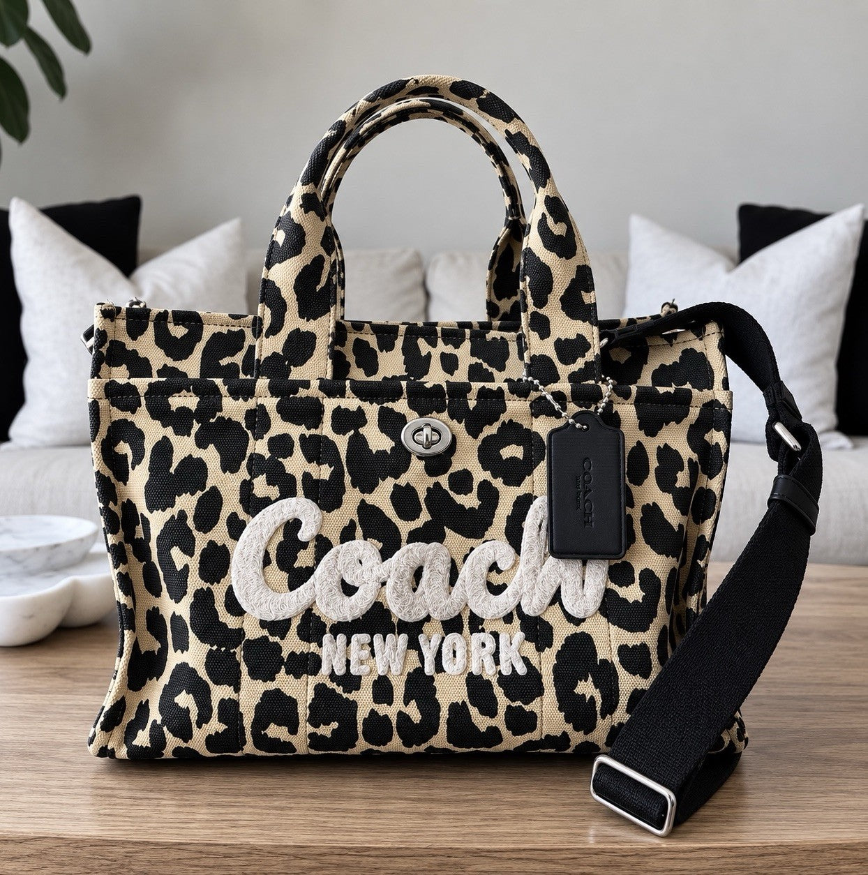COACH Cargo Tote 26 Leopard Print Cotton Canvas Crossbody Bag CP769 (org $395)