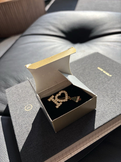 Vintage Gold AVON I Love Christmas Brooch Scarf Pin Red Green Stone /Dangle Tree