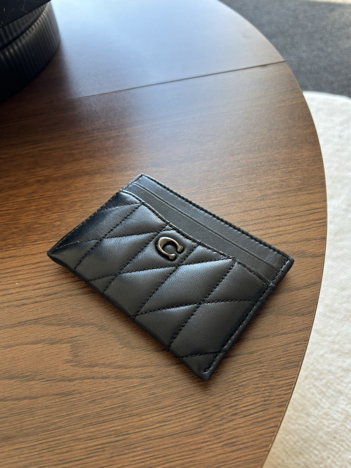 LIMITED EDITION Coach Quilted Pillow Leather Card Case Wallet Black Gunmetal