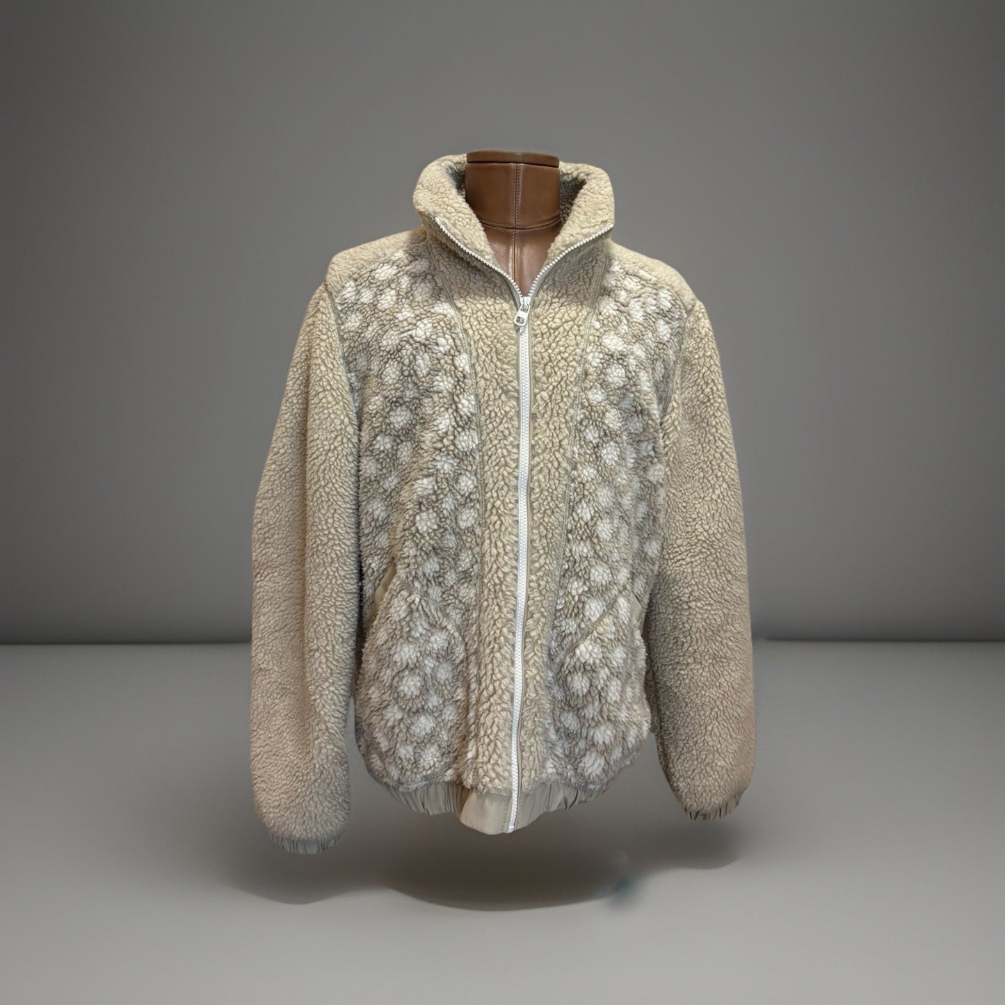 COACH Runway Sherpa Fur Coat Jacket Zip Signature Print Cream Size L (org $695)
