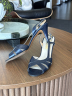 SALVATORE FERRAGAMO Vintage Italy Navy Blue Leather Pumps Heels Shoes USA 7.5 AA