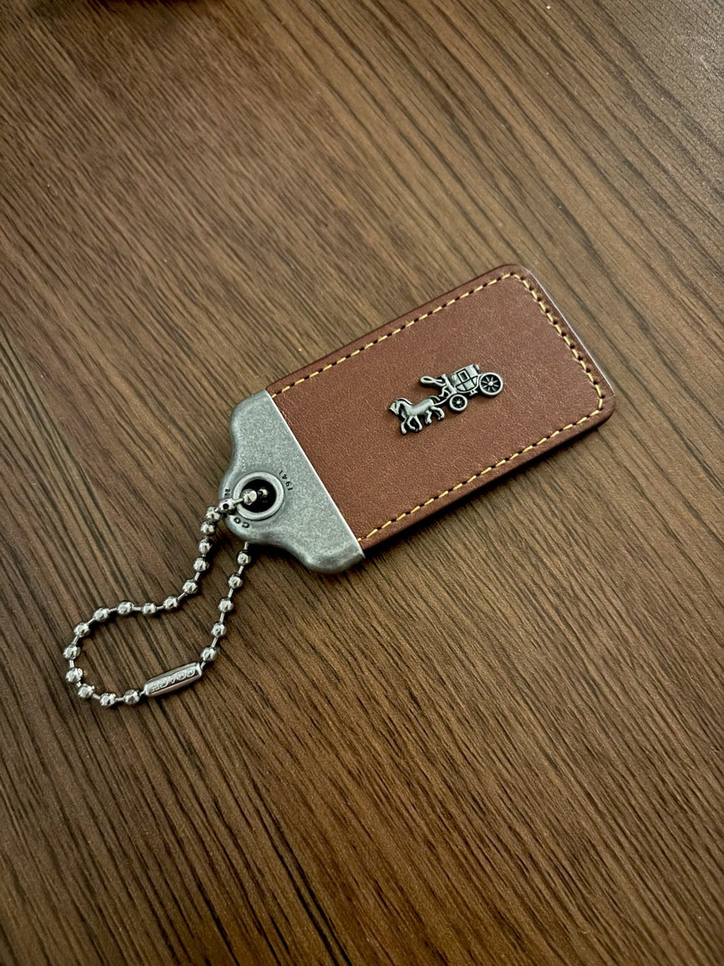 COACH 1941 Designer Hanging Tag Horse Carriage Bag Charm Fob Chain Brown/Silver