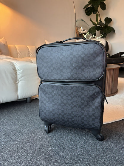 COACH Designer Logo Luggage/ Carry On Roller Wheeled Travel Bag Black (org $795)