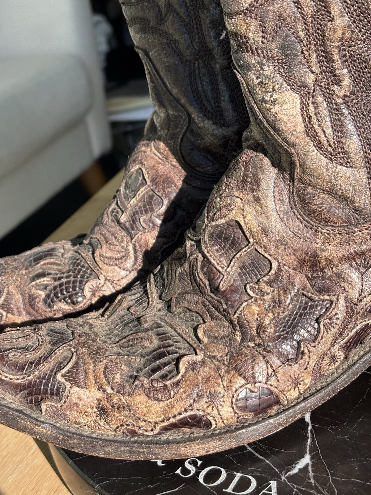 CORRAL® Mens Brown Exotic Alligator Inlay & Embroidered Western Boots (org $360)