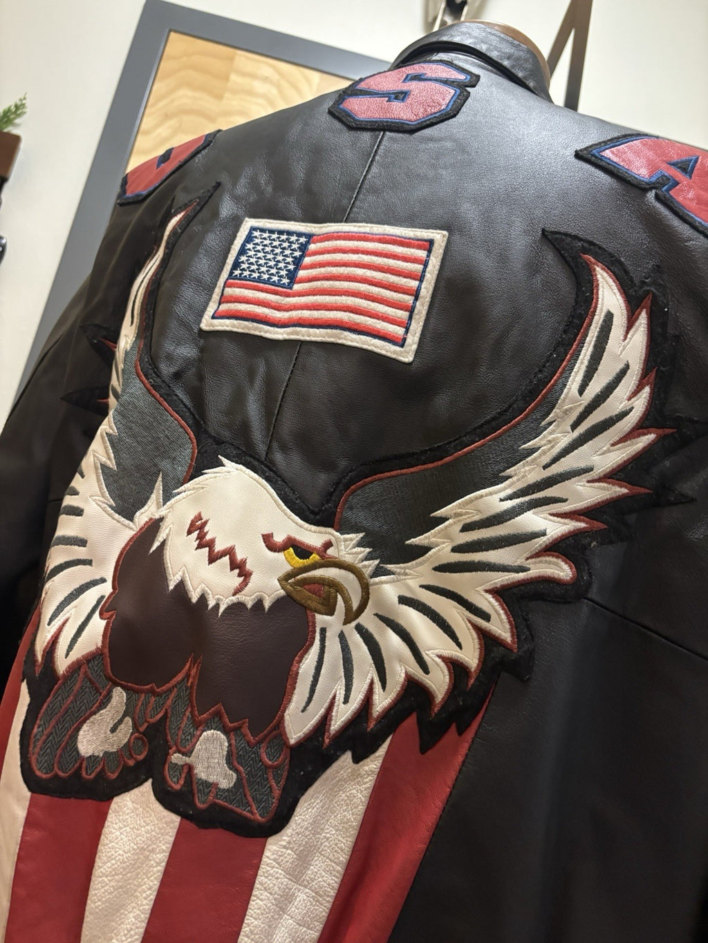 OSCAR PIEL 1980 Designer Leather Biker Bomber Jacket Vintage Eagle USA(org $350)
