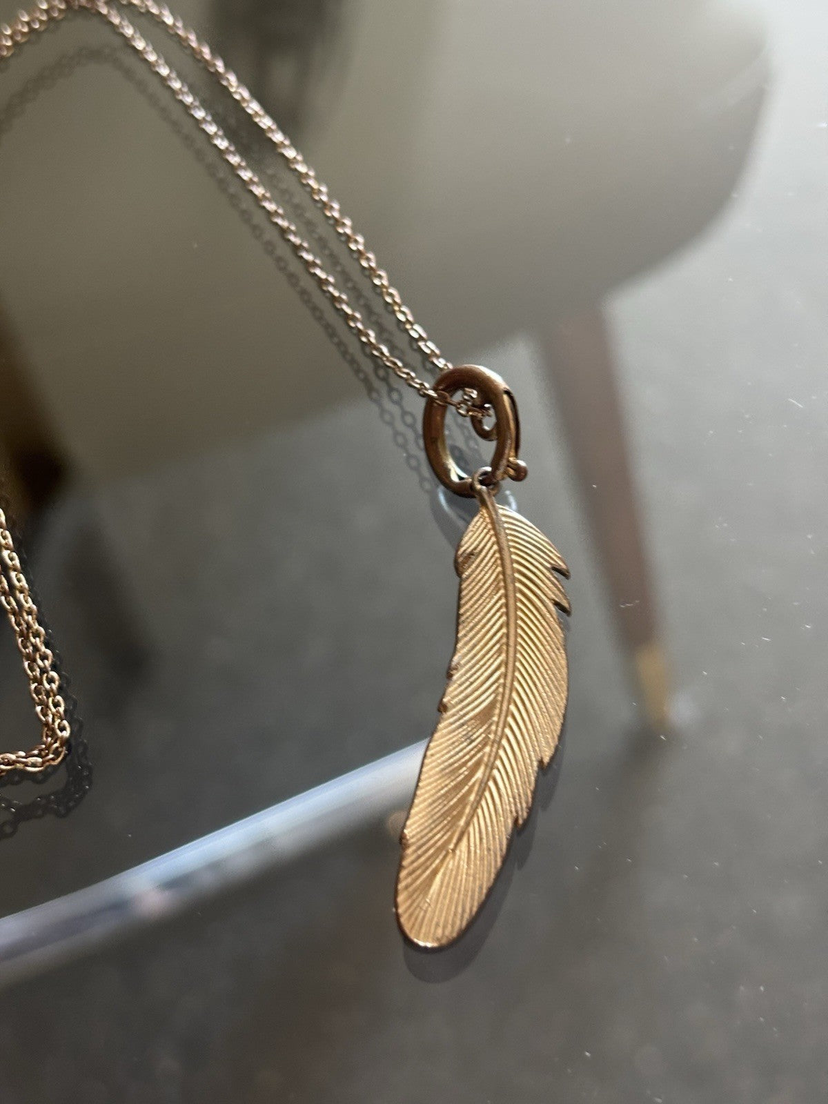 COACH Feather Charm Necklace 22” Rose Gold /Gunmetal Designer Chain (org $150)