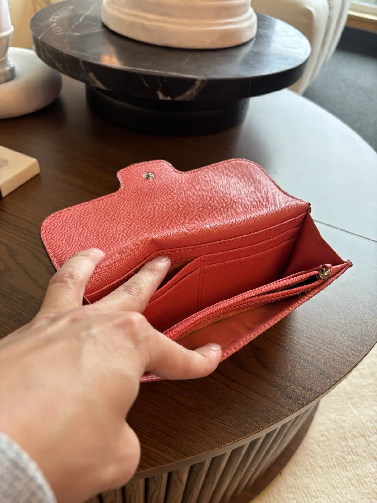 COACH Designer Soft Snap Leather Bag Wallet 14 Card Slot Pink Orange (org $225)