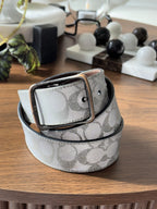 COACH Reversible Belt Reflective Signature Logo Leather 38mm Sz 30-32 (Org $250)