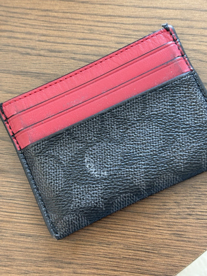 COACH ID Card Case Charcoal Red Signature Wallet Credit/Business Card Holder