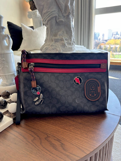 COACH Create Pin Banana/ Bolt Pins Accessory Toiletry Pouch Wristlet Red Leather