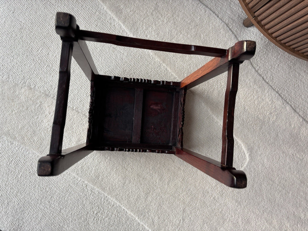 ANTIQUE Chinese Rosewood Pedestal Stand Carved Hardwood Plant Tea Side Table