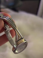 Real Diamond Mother Pearl Silver Gold Bangle Anne Klein Women Quartz 6.8” Watch