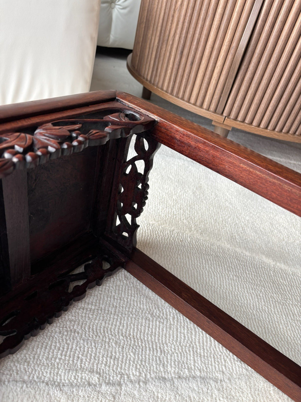 ANTIQUE Chinese Rosewood Pedestal Stand Carved Hardwood Plant Tea Side Table