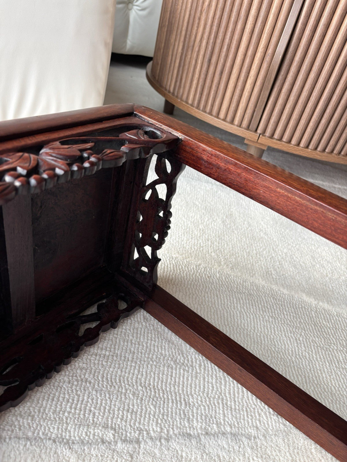ANTIQUE Chinese Rosewood Pedestal Stand Carved Hardwood Plant Tea Side Table