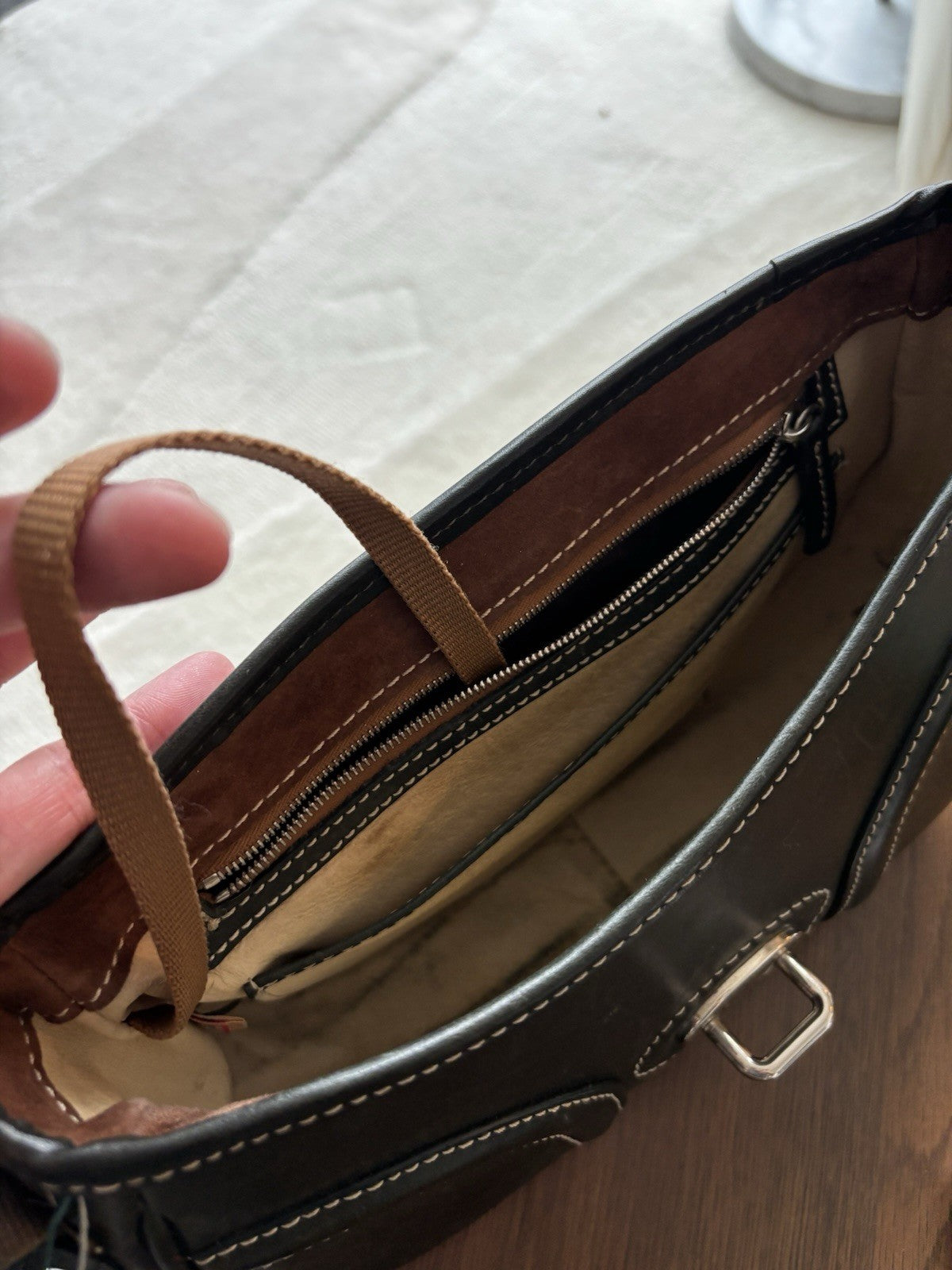 DOONEY & BOURKE Vintage Florentine Leather Calf Satchel Saddle Bag Brown Smooth
