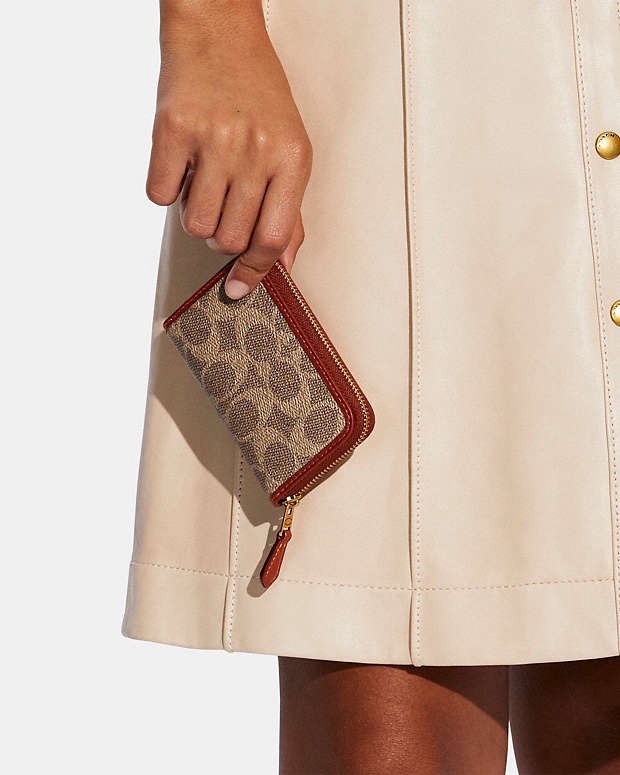 NWT designer COACH Small Zip Wallet Coin/Card Case Signature Tan/rust (org $95)