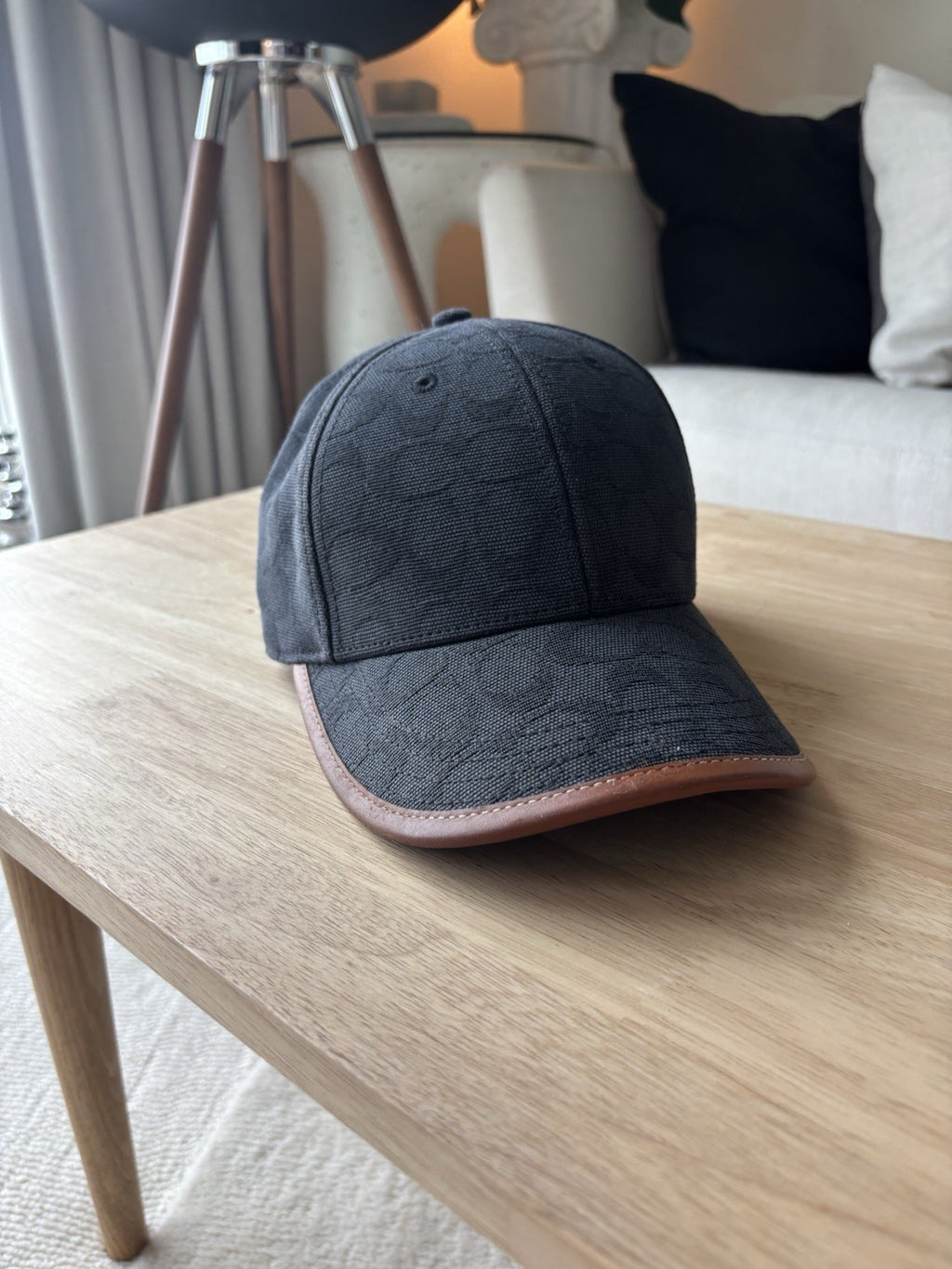 COACH Runway Baseball Cap Hat Signature C Black Jacquard W/ Leather (org $175)