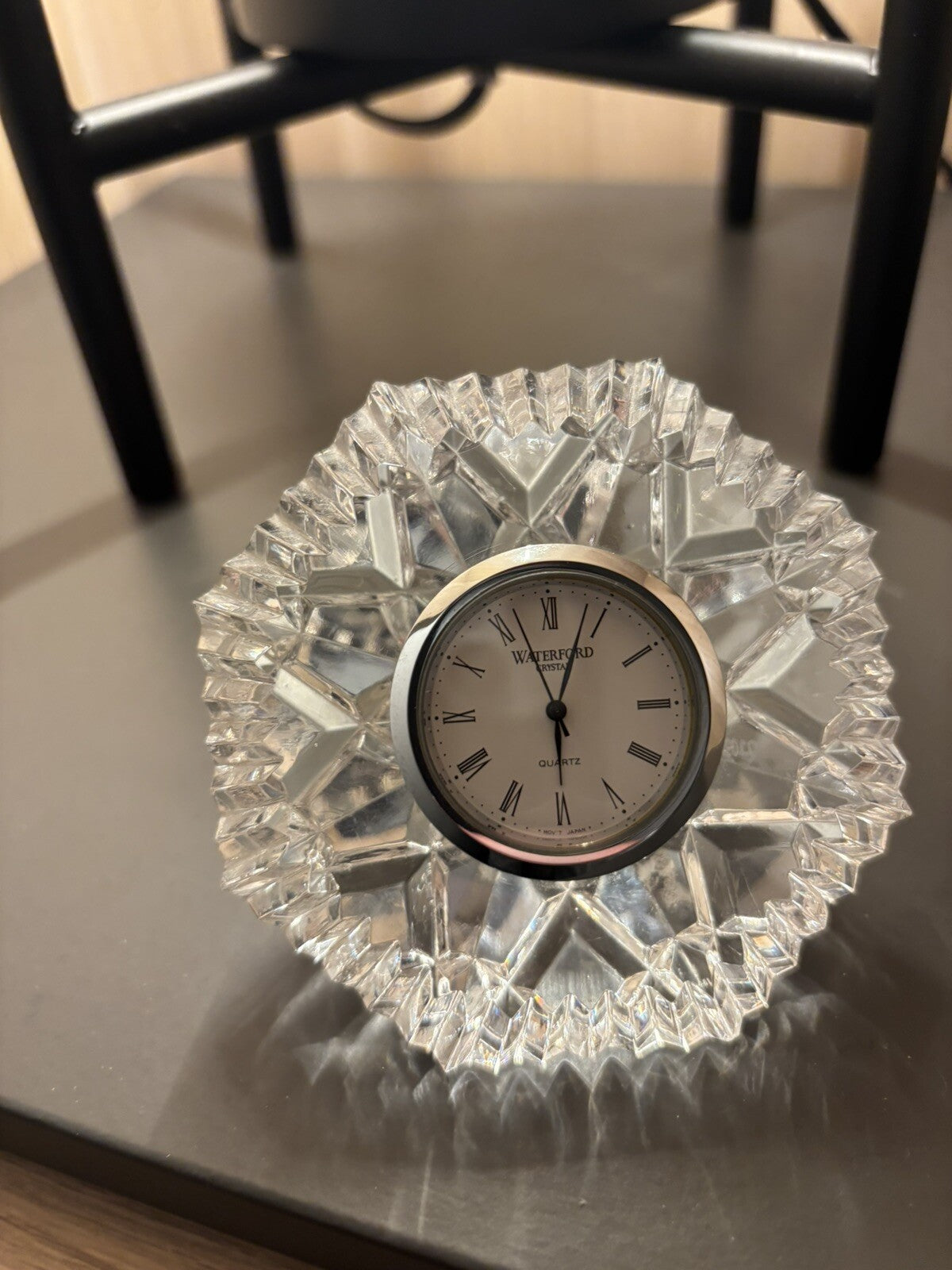 WATERFORD Vintage Crystal Art Deco Diamond Shape Desk Decor Clock 3.5"(org $350)