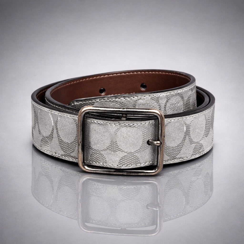 COACH Reversible Belt Reflective Signature Logo Leather 38mm Sz 30-32 (Org $250)