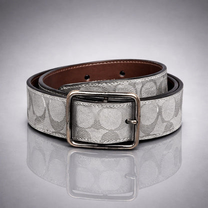 COACH Reversible Belt Reflective Signature Logo Leather 38mm Sz 30-32 (Org $250)