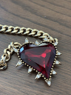 BETSEY JOHNSON Red Heart Necklace Spiked Pendant Statement Gold Chain (org $145)