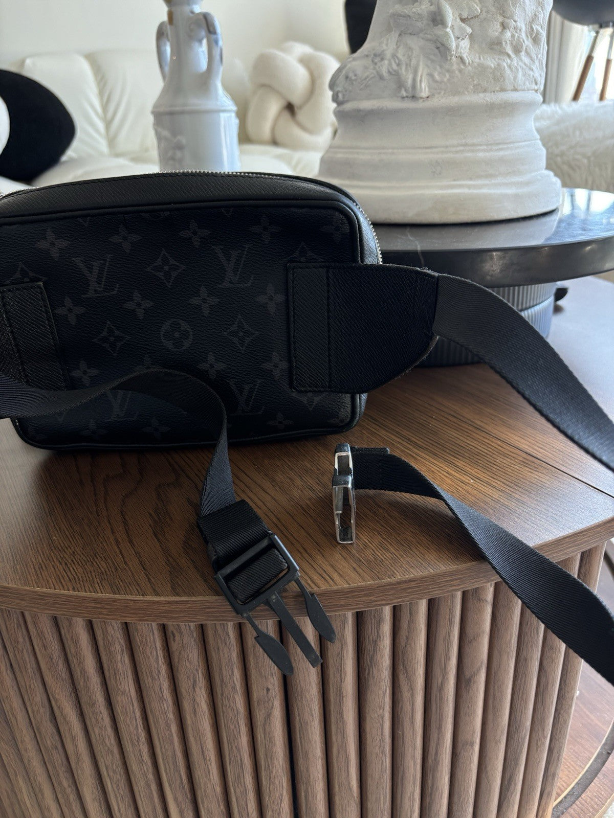 LOUIS VUITTON Authentic Monogram Eclipse Fannypack Designer Bum Bag Black Silver