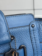 COACH Swagger 27 Pebble Leather Satchel Bag Electric Blue Top Handles (org $395)