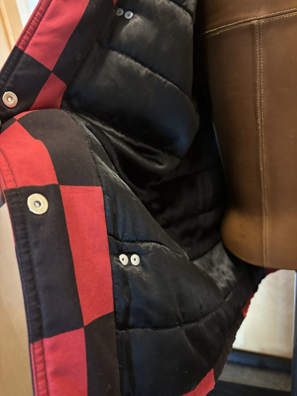 ESPRIT 1990’s Vintage Red/Black Checkered Toggle Coat Jacket 100% Cotton Medium