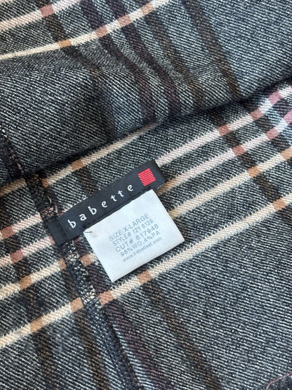 BABETTE 2006 Designer San Francisco Plaid Wool Blend Jacket Gray Zip Up Blazer