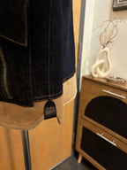 NEW Designer COACH Denim Shearling Jacket Coat Blue Tan Zip Size 50 (org $895)
