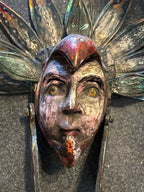 VINTAGE Mexican Hand Carved Wood Wall Mask Bird Headdress Folk Art Large 29inch
