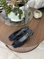 VANELI Black Suede Leather Wedge Sandals Peep Toe Leather Heels Women Size 8.5 M