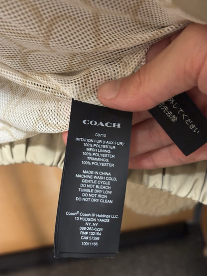 New COACH Runway Sherpa Fur Coat Jacket Zip Signature Print Cream Size L ($695)