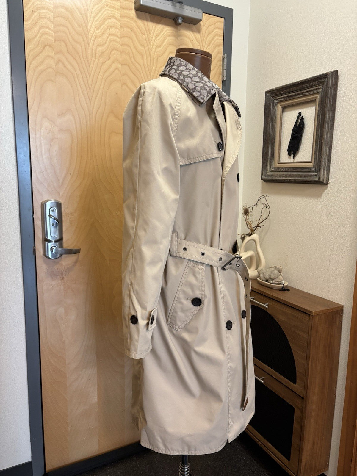 COACH Designer Trench Coat Jacket Leather Details Tan Khaki Brown (org $795)