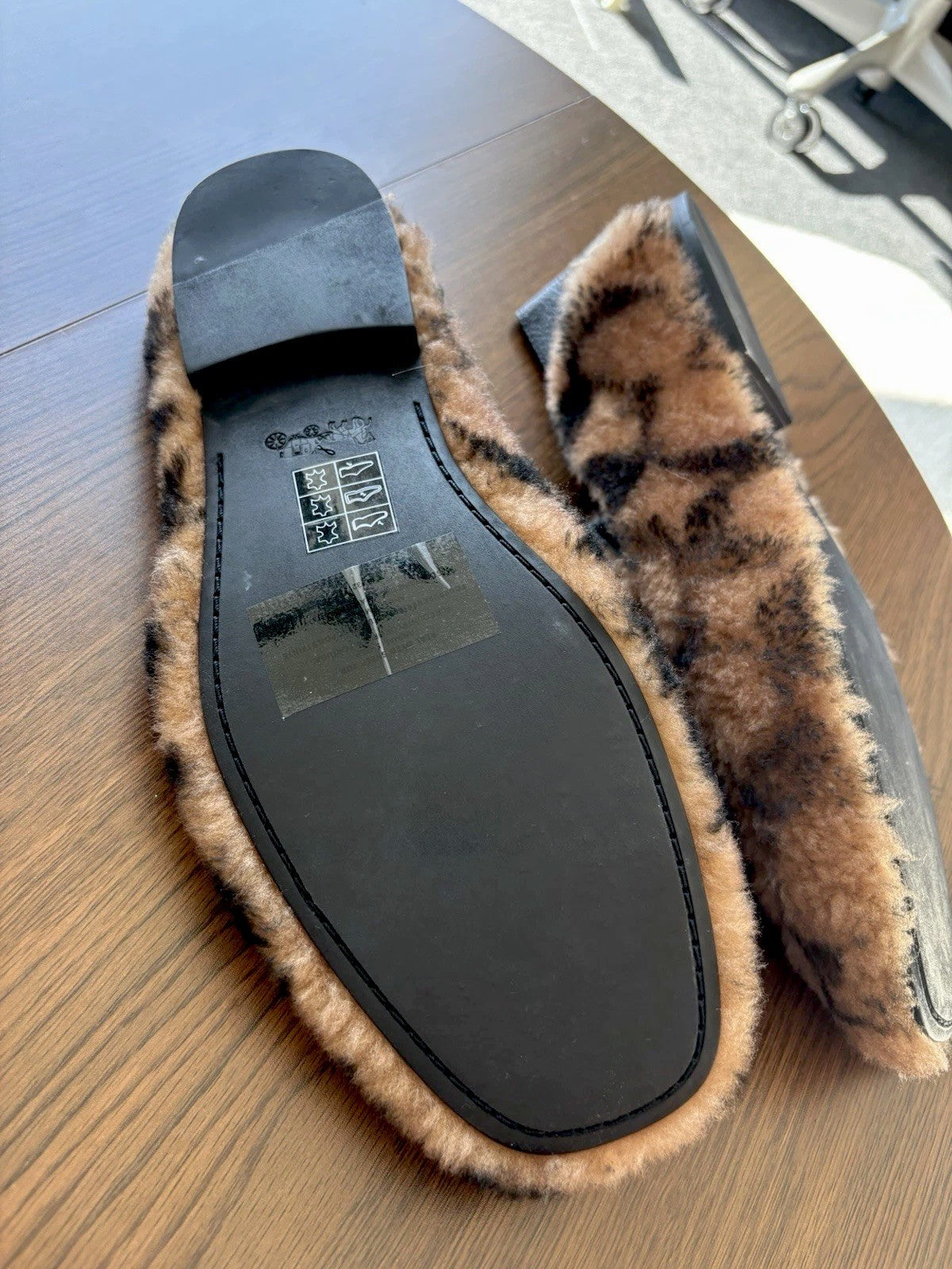 Rare New COACH Runway Shearling/leather Signature C slipper Driver (org $350)
